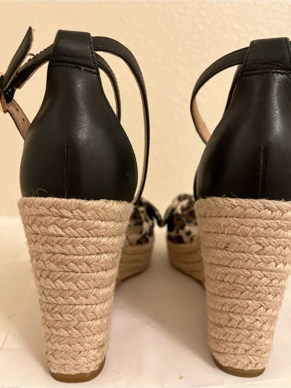 kate spade Leopard Print Wedge Sandals - Black, Brown, Cream - Size 8.5